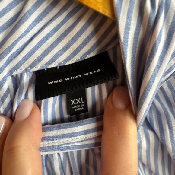 NWT Who What Wear Women's Blue Striped Mock-Neck Dress - Plus Size - Picture 2 of 5